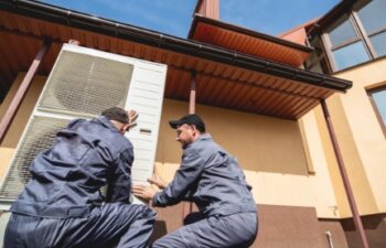 Technicians servicing HVAC system.